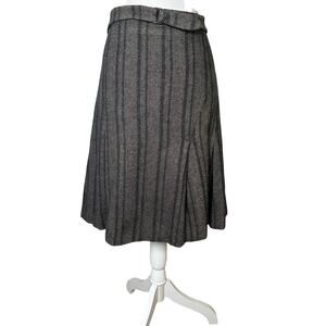 shin choi wool cashmere A-line brown black herringbone striped lined skirt 6